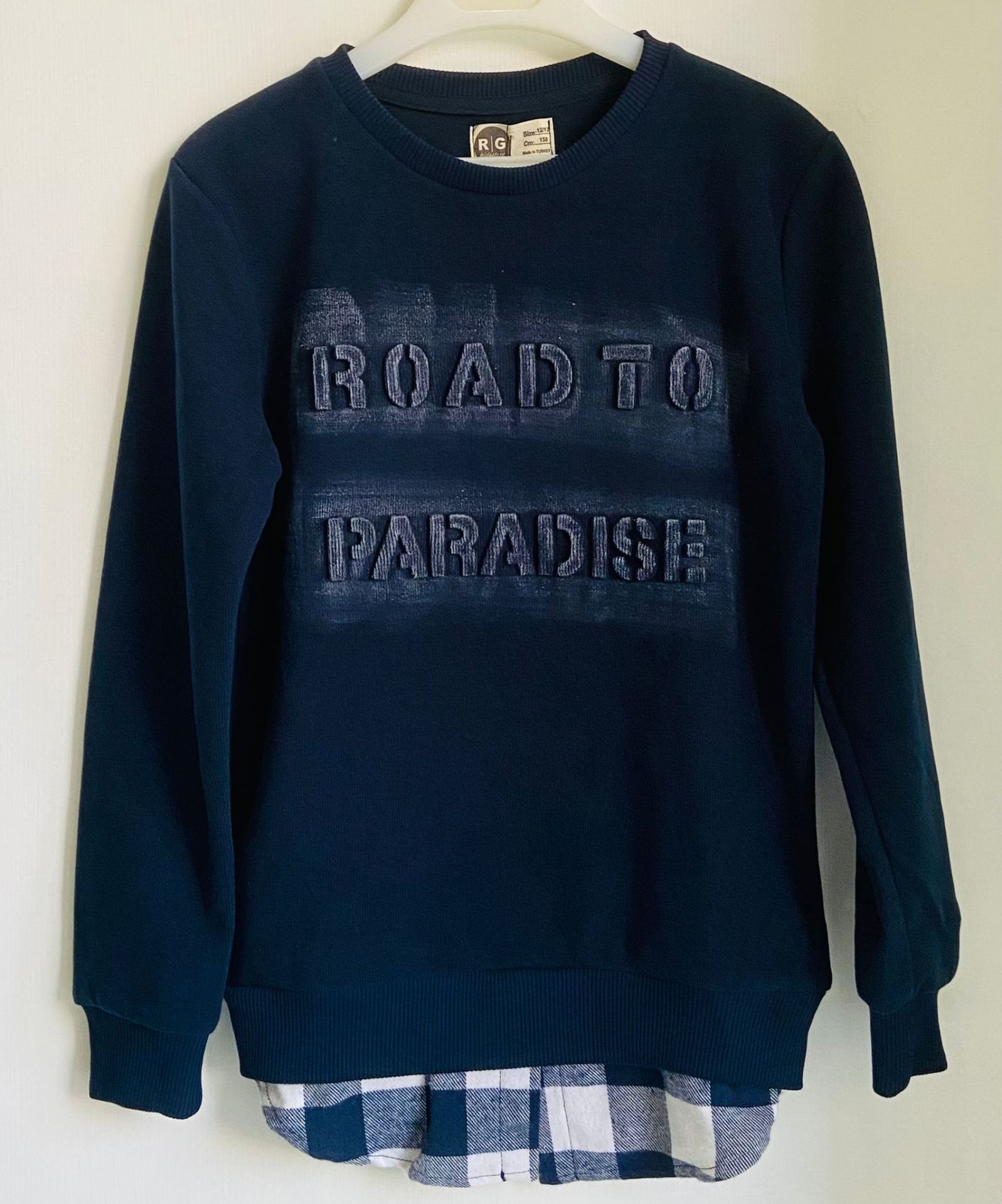 RG Kids Erkek Çocuk Lacivert Sweatshirt – Selanik Kumaş, Kabartma Yazılı, Gömlek Detaylı
