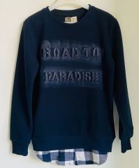 RG Kids Erkek Çocuk Lacivert Sweatshirt – Selanik Kumaş, Kabartma Yazılı, Gömlek Detaylı