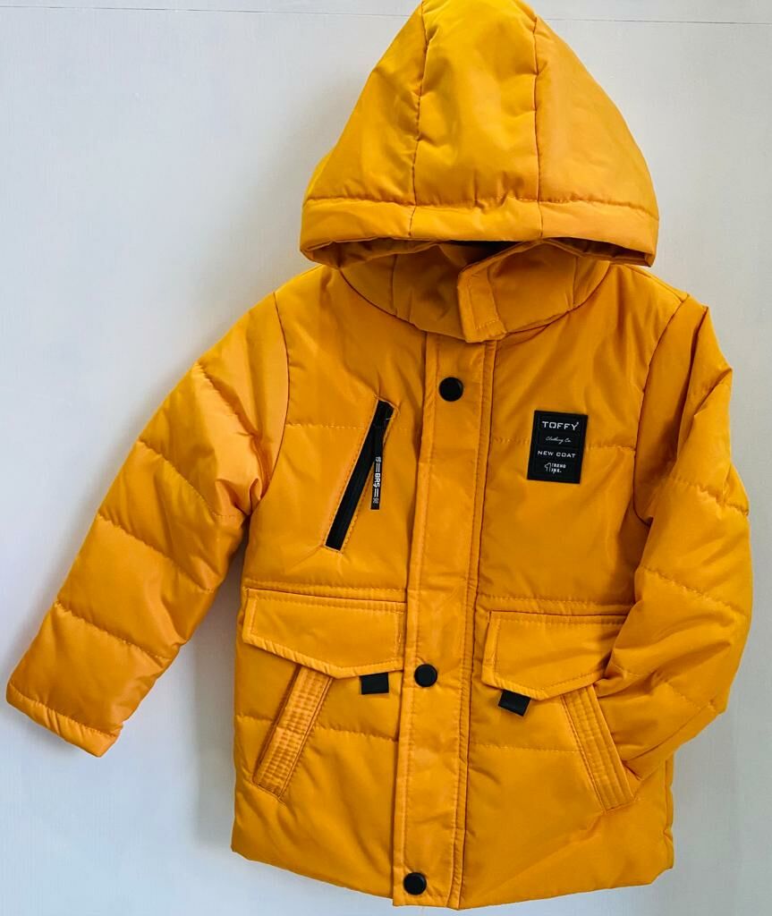 Mutlu Kids Hardal Sarı, Peluş Astar, Kapüşonlu Erkek Çocuk Mont