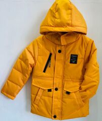 Mutlu Kids Hardal Sarı, Peluş Astar, Kapüşonlu Erkek Çocuk Mont