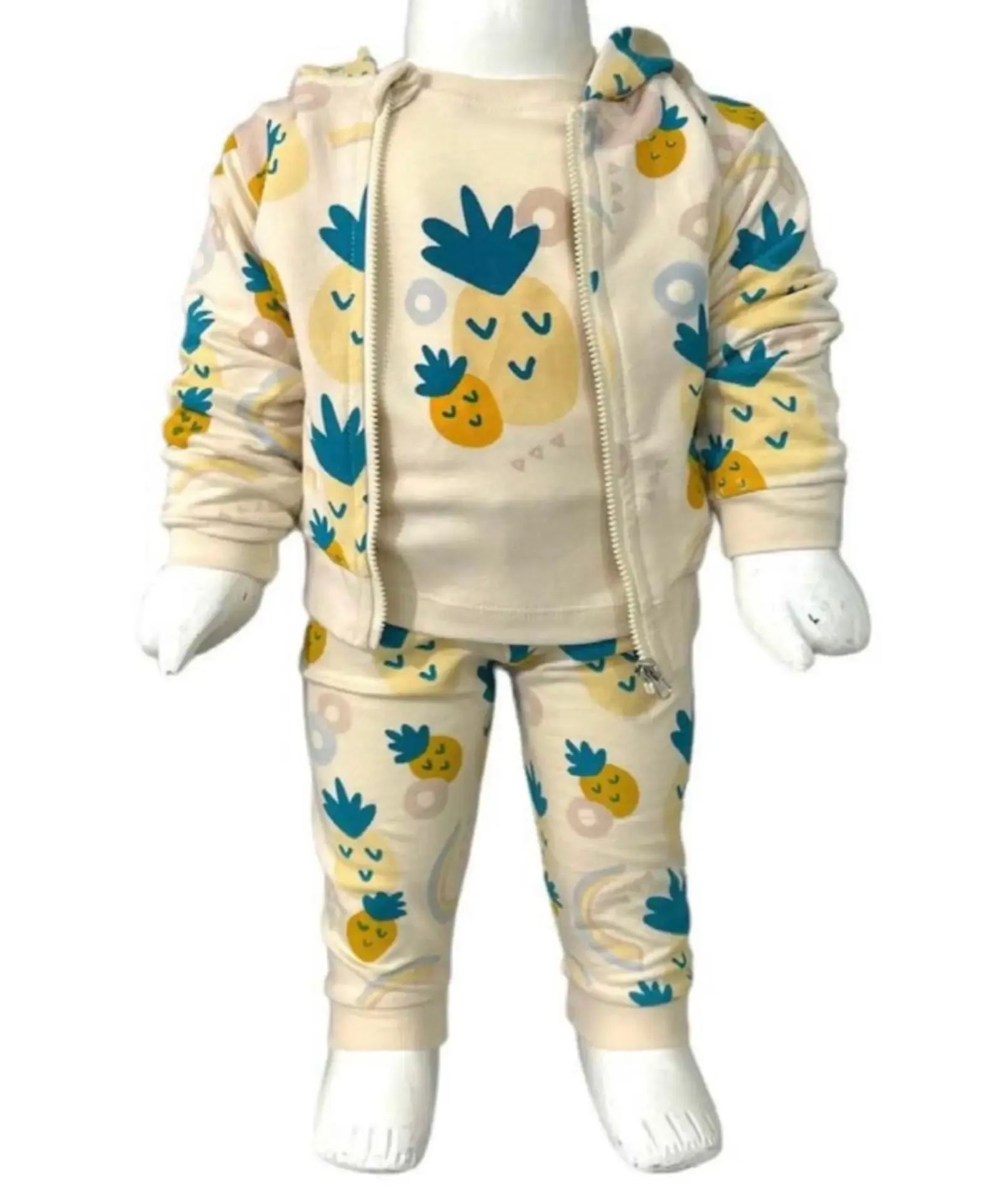 Erkek Bebek 3’lü Set | Pamuklu Enginar Desenli