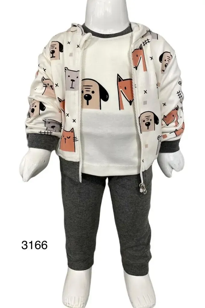 Erkek Çocuk 3’lü Set | Köpekli ve Kedi Baskılı