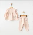 Kız Bebek Somon 2’li Set | Uzun Kollu Badi ve Pantolon | %100 Pamuk Takım