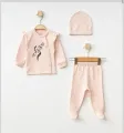 Kız Bebek Somon 3’lü Patikli Set | Badi, Üst ve Patikli Alt | %100 Pamuk
