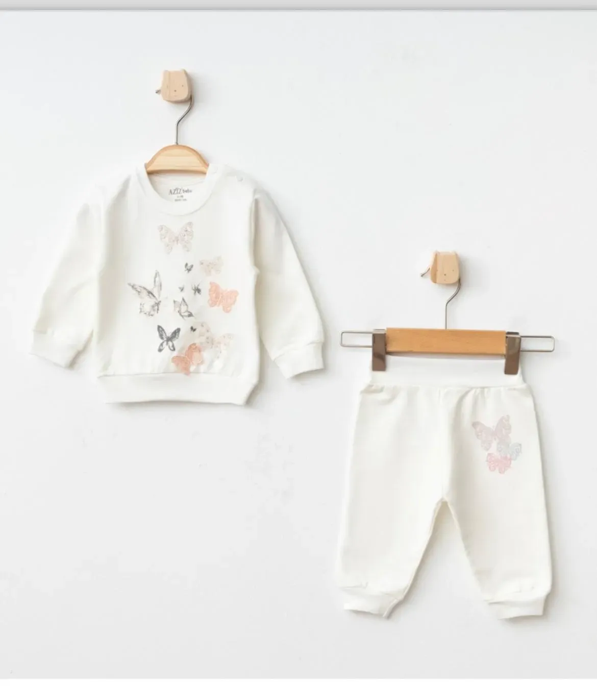 Kız Bebek Ekru 2’li Set | Badi ve Alt | %100 Pamuk