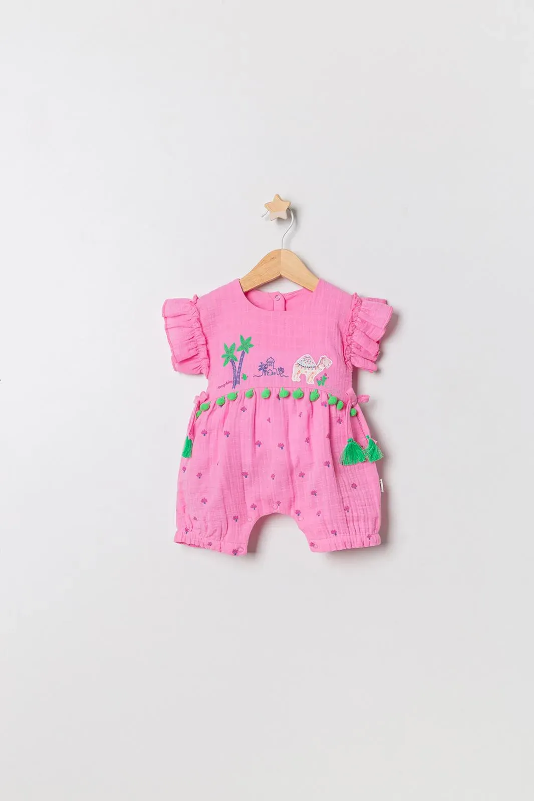 Pembe Camel Kısa Tulum Kız Bebek | %100 Pamuk, Şık ve Rahat