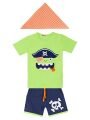 Erkek Çocuk 3D Yeşil Korsan T-shirt Şort Bandana Set