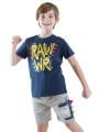 Rawr Erkek Çocuk T-shirt Şort Takım | Yazlık Dino Baskılı %100 Pamuk Set