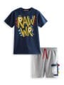 Rawr Erkek Çocuk T-shirt Şort Takım | Yazlık Dino Baskılı %100 Pamuk Set