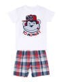 Deno Monkey Plaid Erkek Çocuk T-shirt Şort Takım | Yazlık %100 Pamuk Desenli Set
