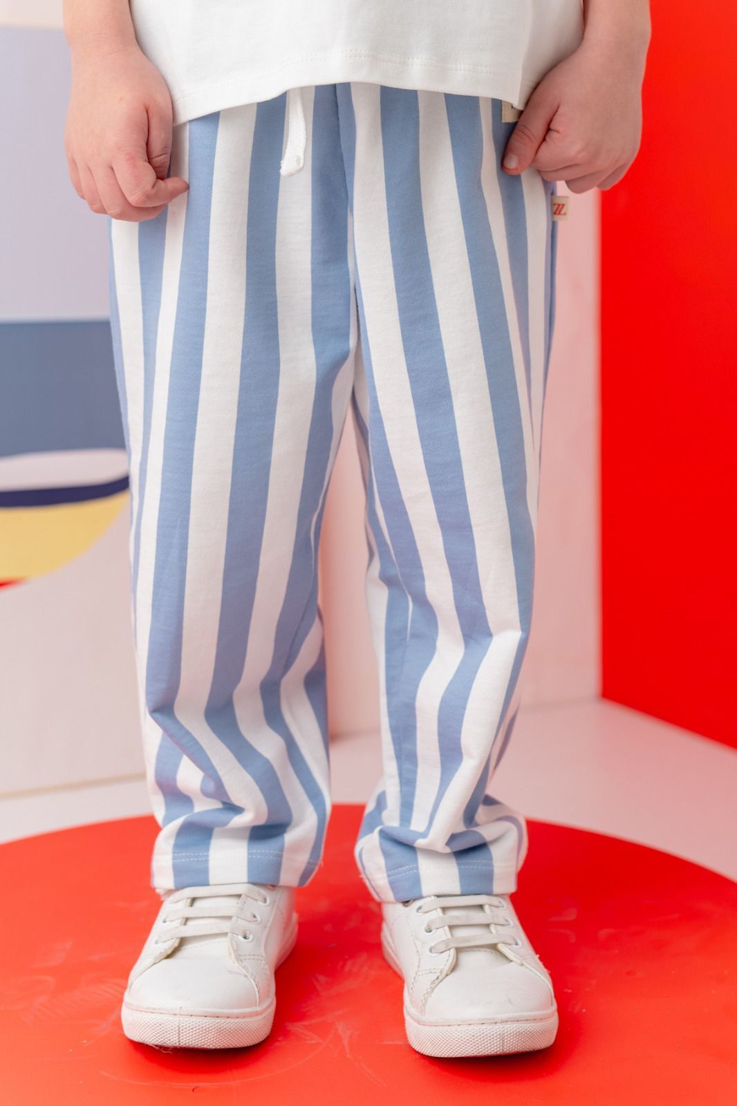 Unisex Çocuk Çizgili Pantolon – Mavi Desen | Zeyland