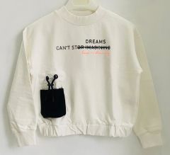 Cichild Kız Çocuk 2 İplik Fırçalı Crop Sweatshirt – Yazı ve Cep Detaylı, Krop Kesim