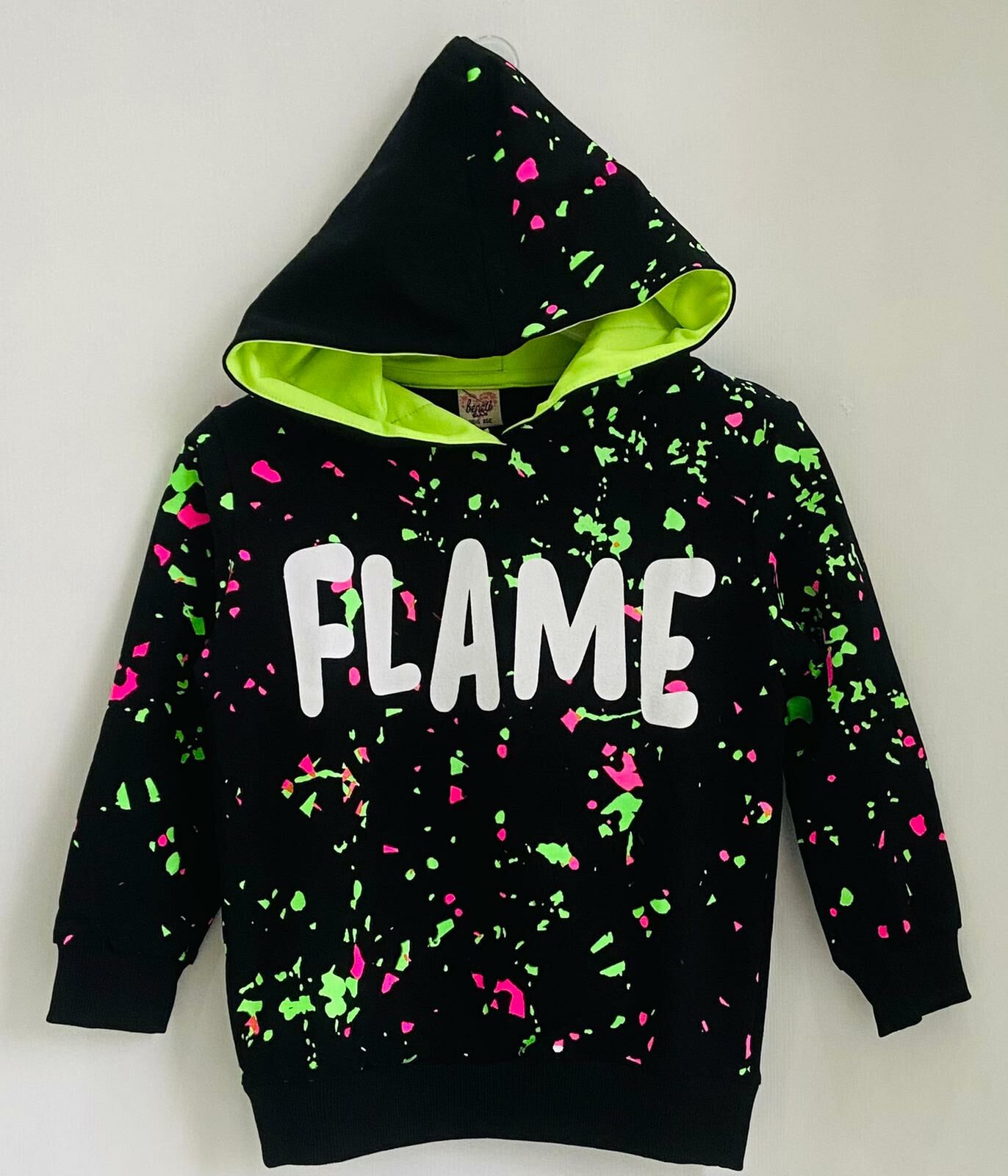 Beneti Kız Çocuk Kapüşonlu Neon Sweatshirt – Yazı Baskılı, Rahat Kalıp, Pamuklu Kumaş