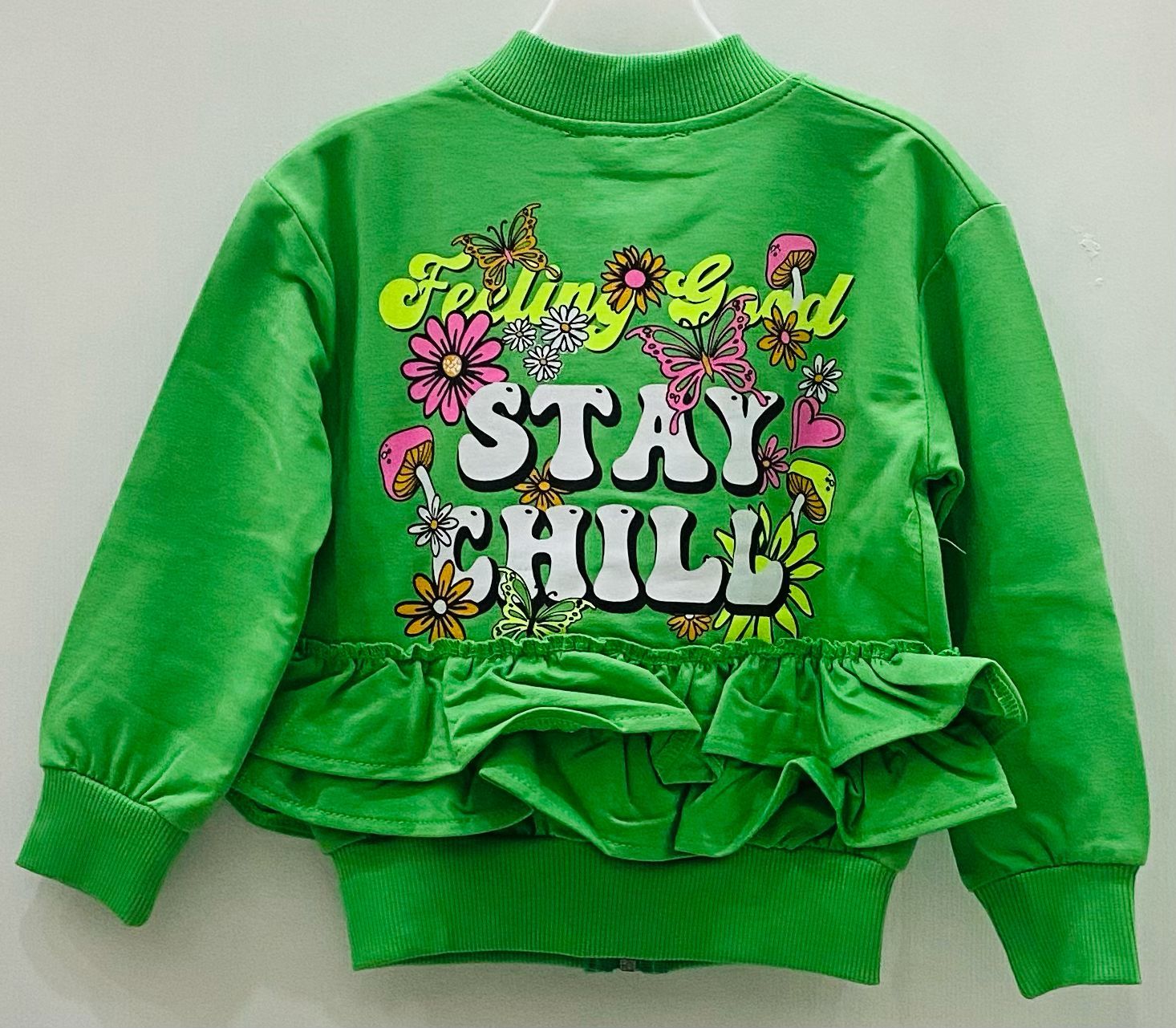 LittleStar Kız Çocuk Fıstık Yeşili Pamuklu Fırfır Detaylı Sweat Ceket