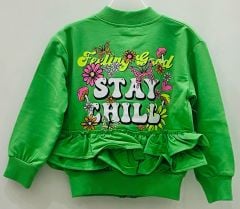 LittleStar Kız Çocuk Fıstık Yeşili Pamuklu Fırfır Detaylı Sweat Ceket