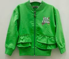 LittleStar Kız Çocuk Fıstık Yeşili Pamuklu Fırfır Detaylı Sweat Ceket